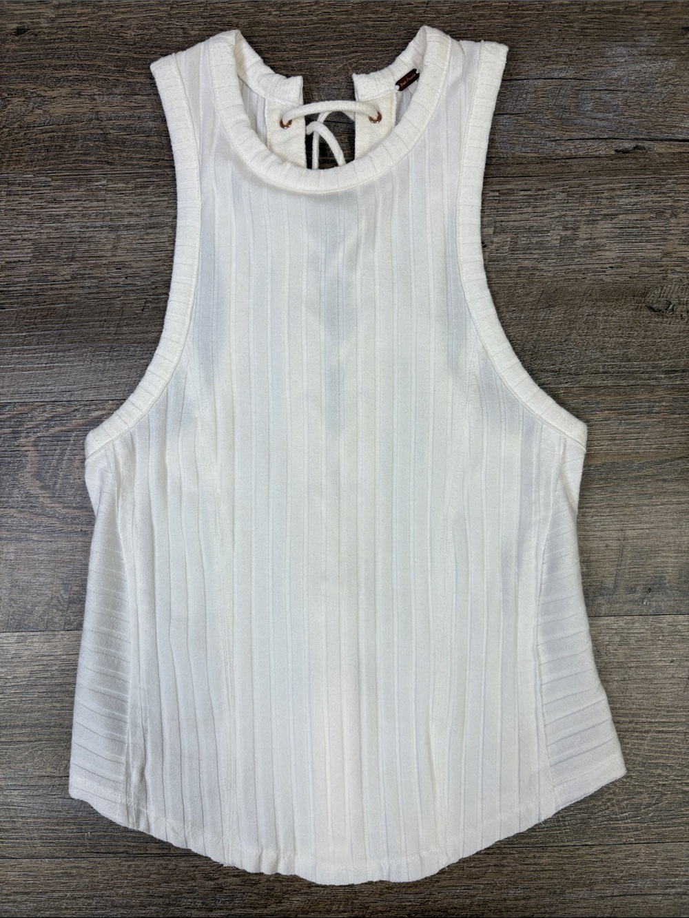 Free People White Ribbed Lace-Up Back Sleeveless Tank Top XS